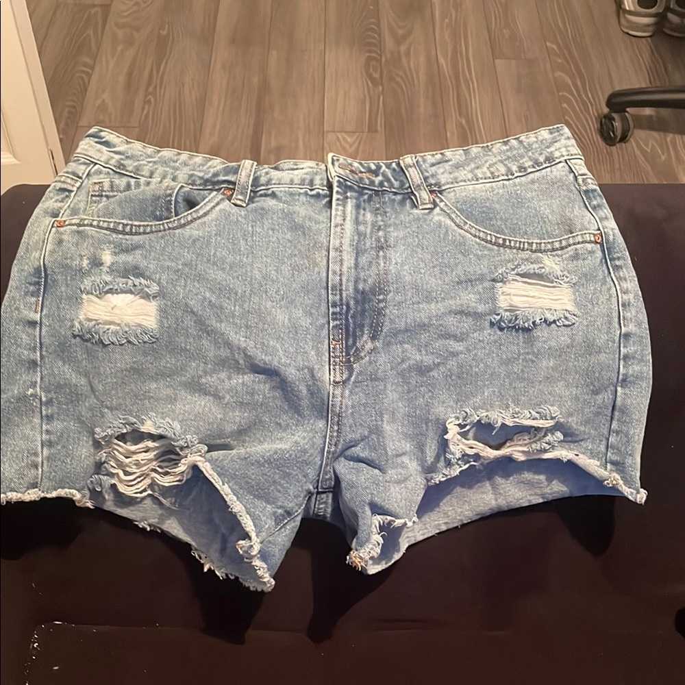 Distressed Light Blue Denim Shorts